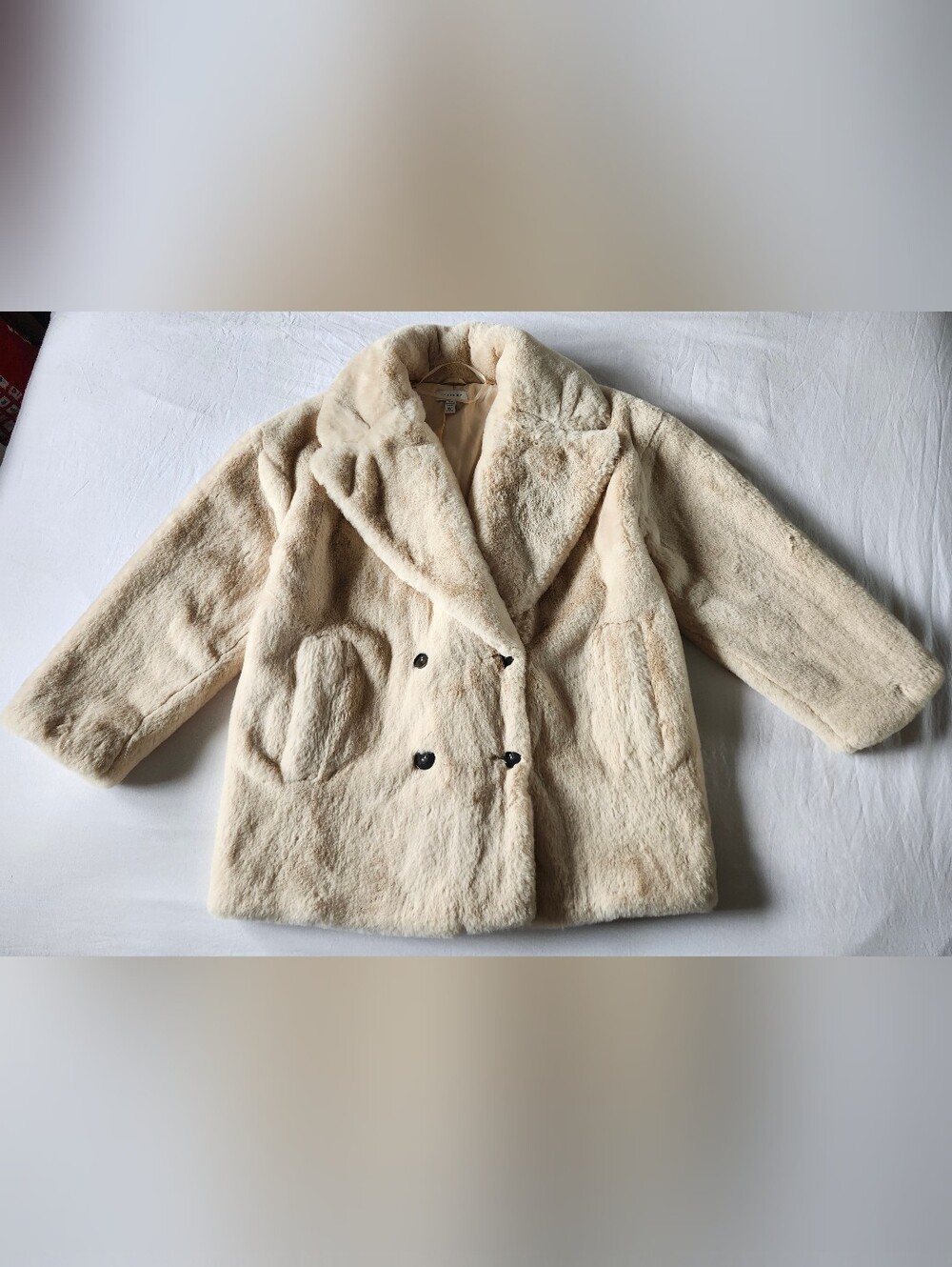 Topshop Cream Faux Fur Double-Breasted Teddy Coat